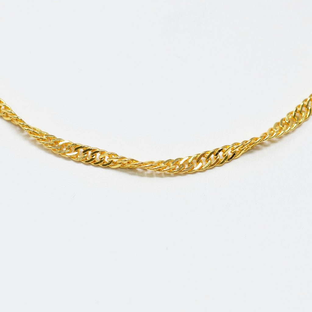 24K Gold plated Singapore Chain Necklace, 2.5mm 20 inches Long Yellow Gold Singapore Necklace w/ W Clasps | CN-988 Clearance Pricing - DLUXCA