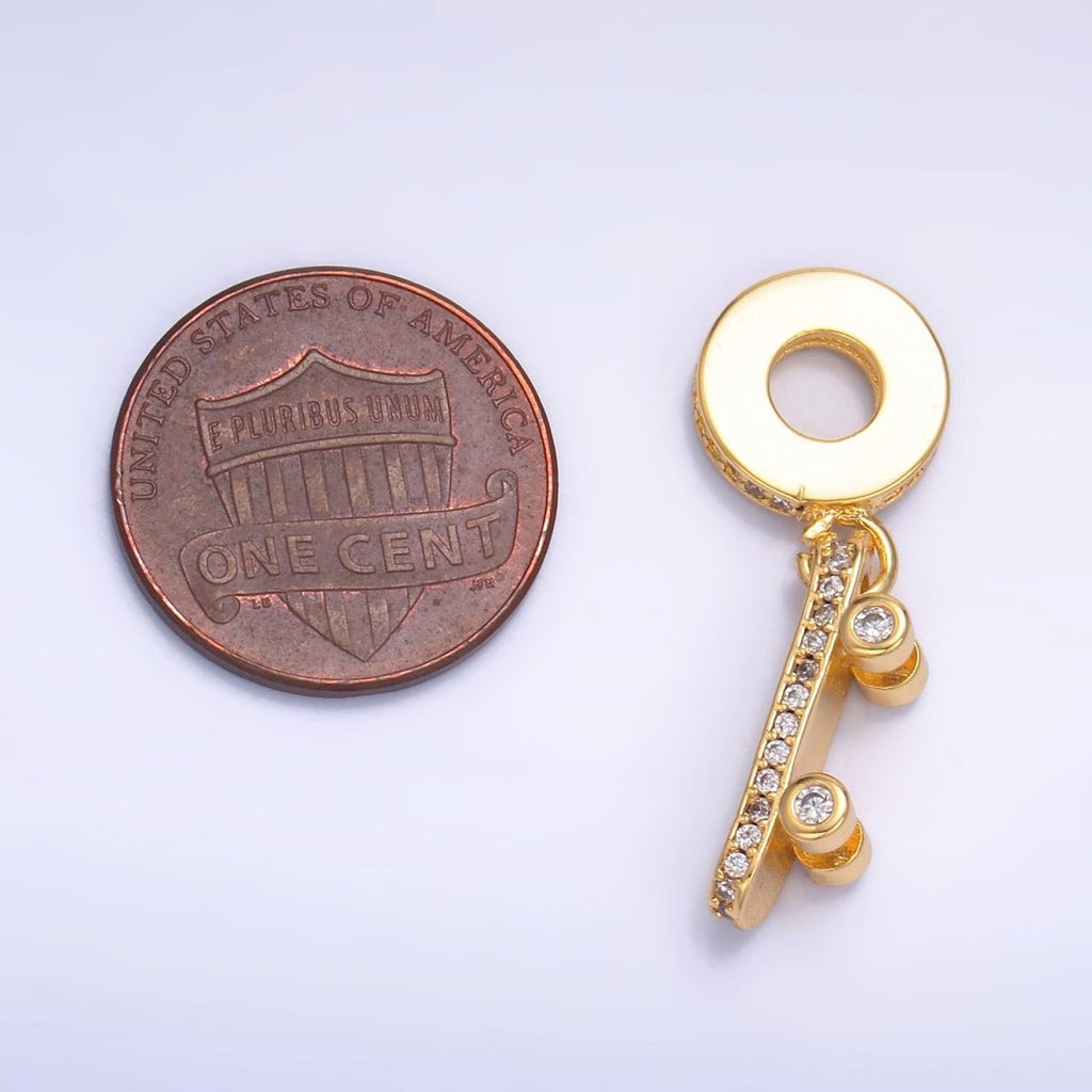 24K Gold plated Skateboard Micro Paved CZ Rhondelle Drop Pendant | W336 - DLUXCA