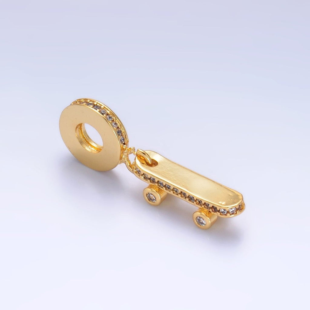 24K Gold plated Skateboard Micro Paved CZ Rhondelle Drop Pendant | W336 - DLUXCA