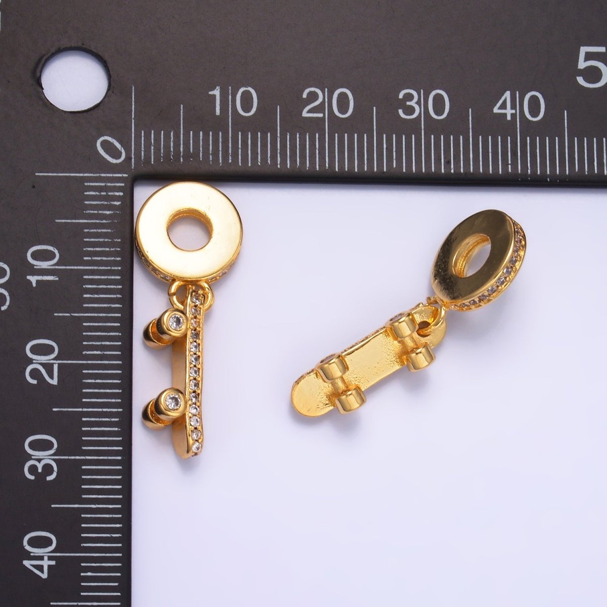 24K Gold plated Skateboard Micro Paved CZ Rhondelle Drop Pendant | W336 - DLUXCA