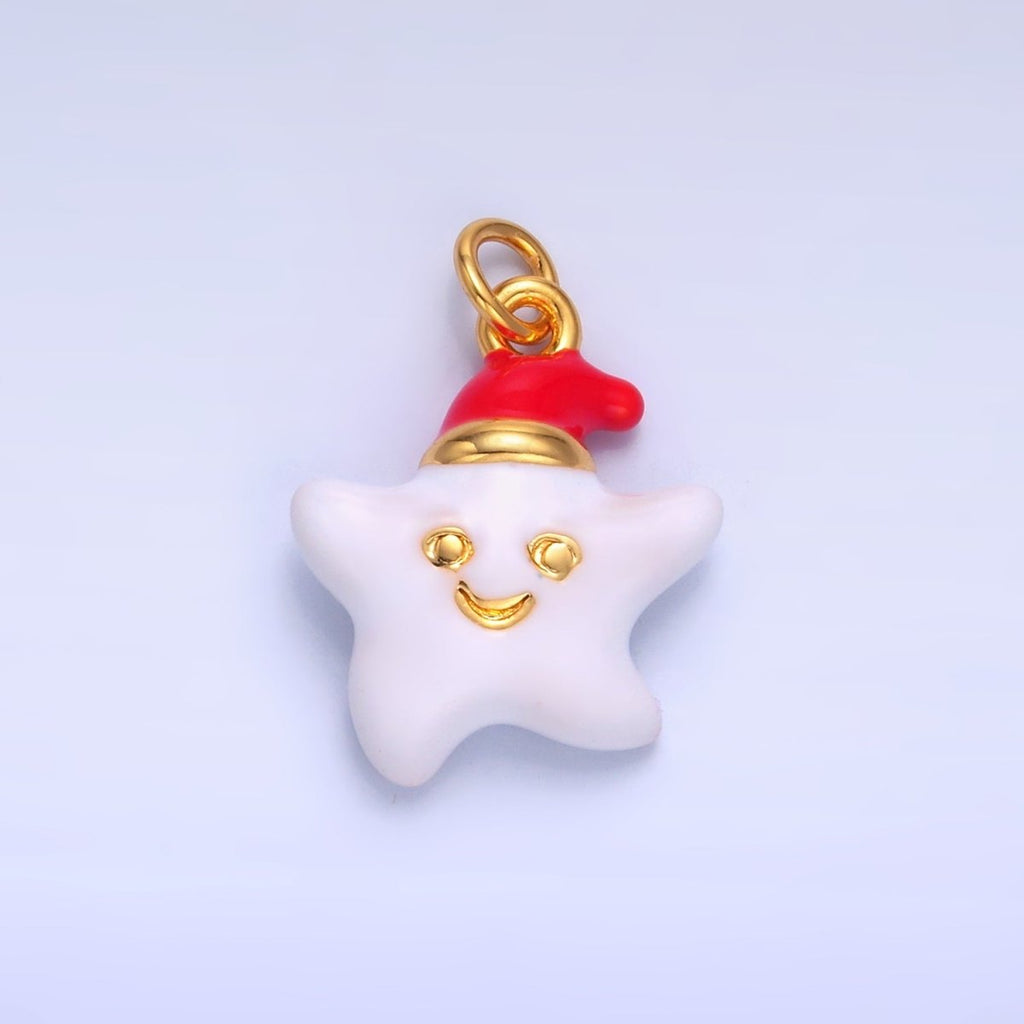 24K Gold plated Sleepy Celestial Star, Crescent Moon Enamel Charm | W451 W452 