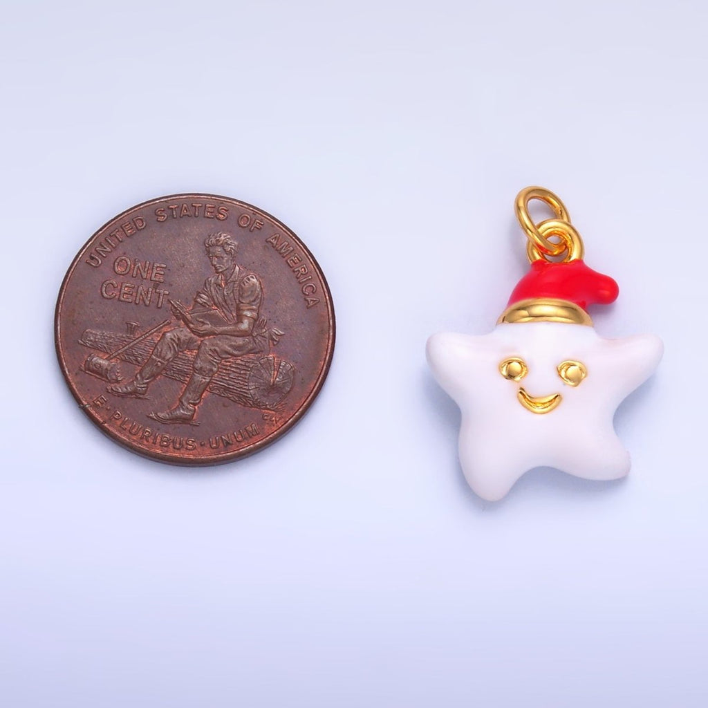 24K Gold plated Sleepy Celestial Star, Crescent Moon Enamel Charm | W451 W452 