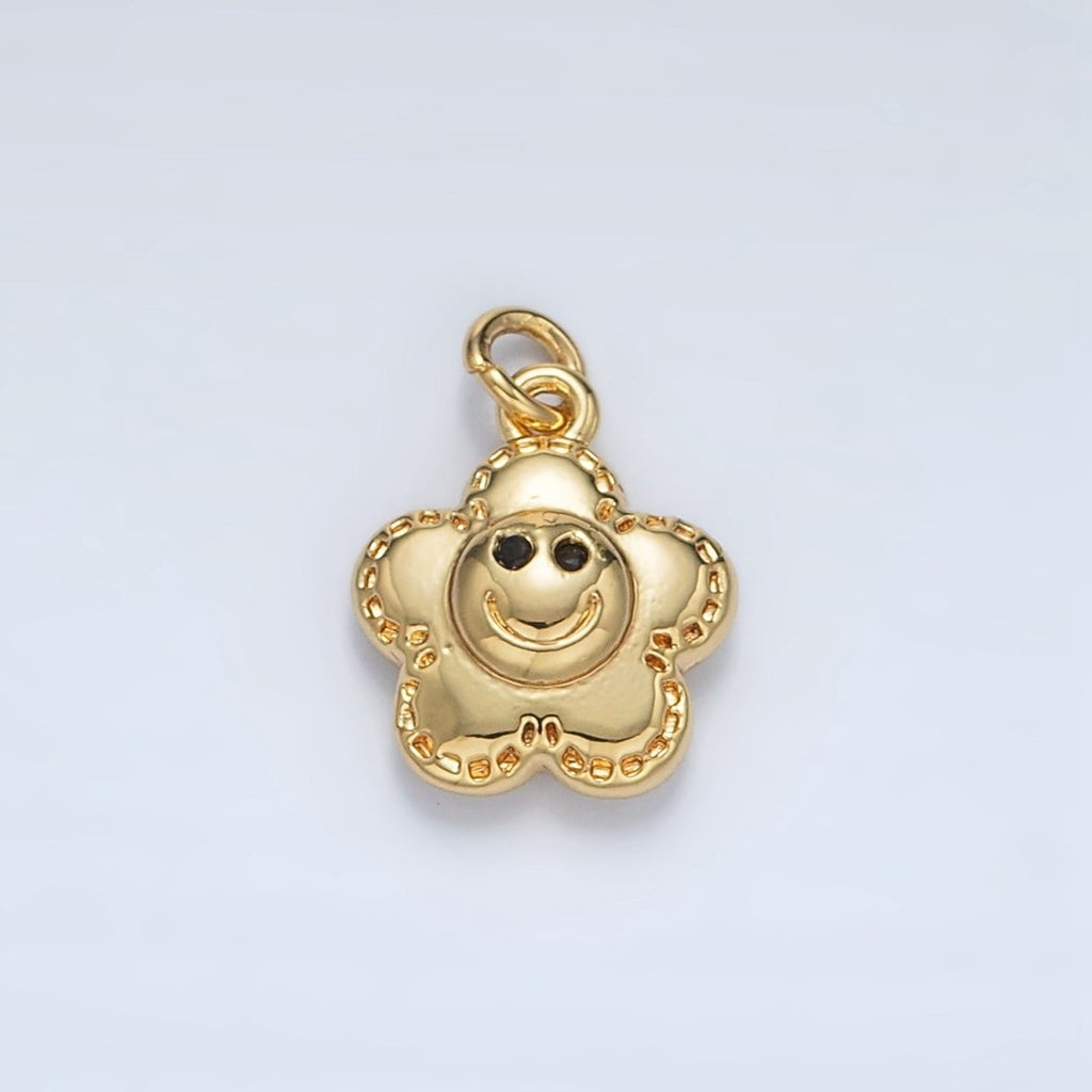 24K Gold plated Smiley Face Flower Puffed Charm | AC167 - DLUXCA