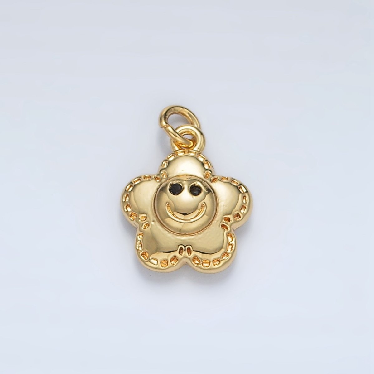 24K Gold plated Smiley Face Flower Puffed Charm | AC167 - DLUXCA
