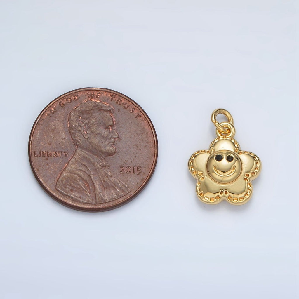24K Gold plated Smiley Face Flower Puffed Charm | AC167 - DLUXCA