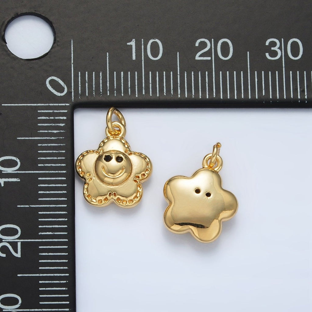 24K Gold plated Smiley Face Flower Puffed Charm | AC167 - DLUXCA