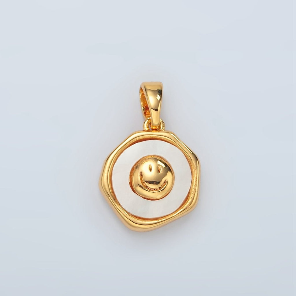 24K Gold plated Smiley Face Shell Pearl Bezel Pendant | H565 - DLUXCA
