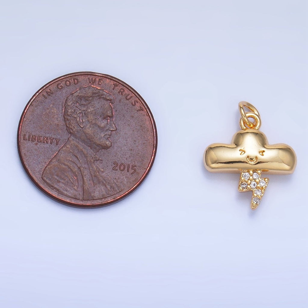 24K Gold plated Smiley Face Thunder Cloud Micro Paved CZ Multidimensional 3D Charm | W016 - DLUXCA