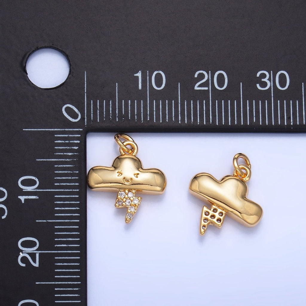 24K Gold plated Smiley Face Thunder Cloud Micro Paved CZ Multidimensional 3D Charm | W016 - DLUXCA