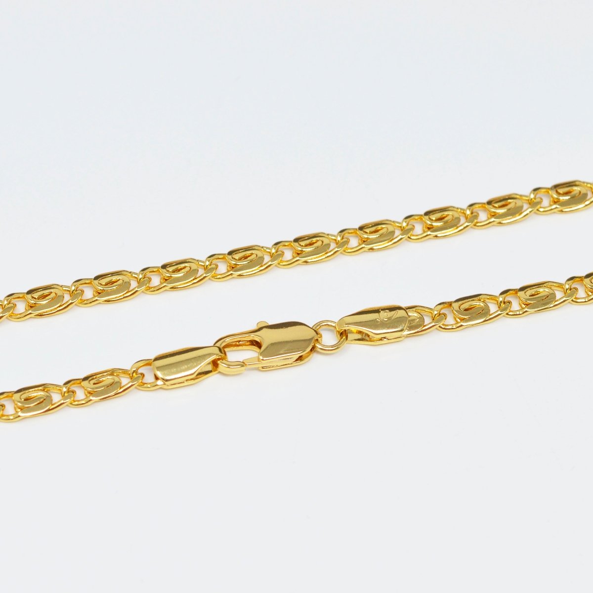 24K Gold plated Snail Scroll Chain Finished Necklace - 20 Inches Yellow Gold Snail Chain Bold 4.5mm w/ Lobster Clasps | CN-999 Clearance Pricing - DLUXCA
