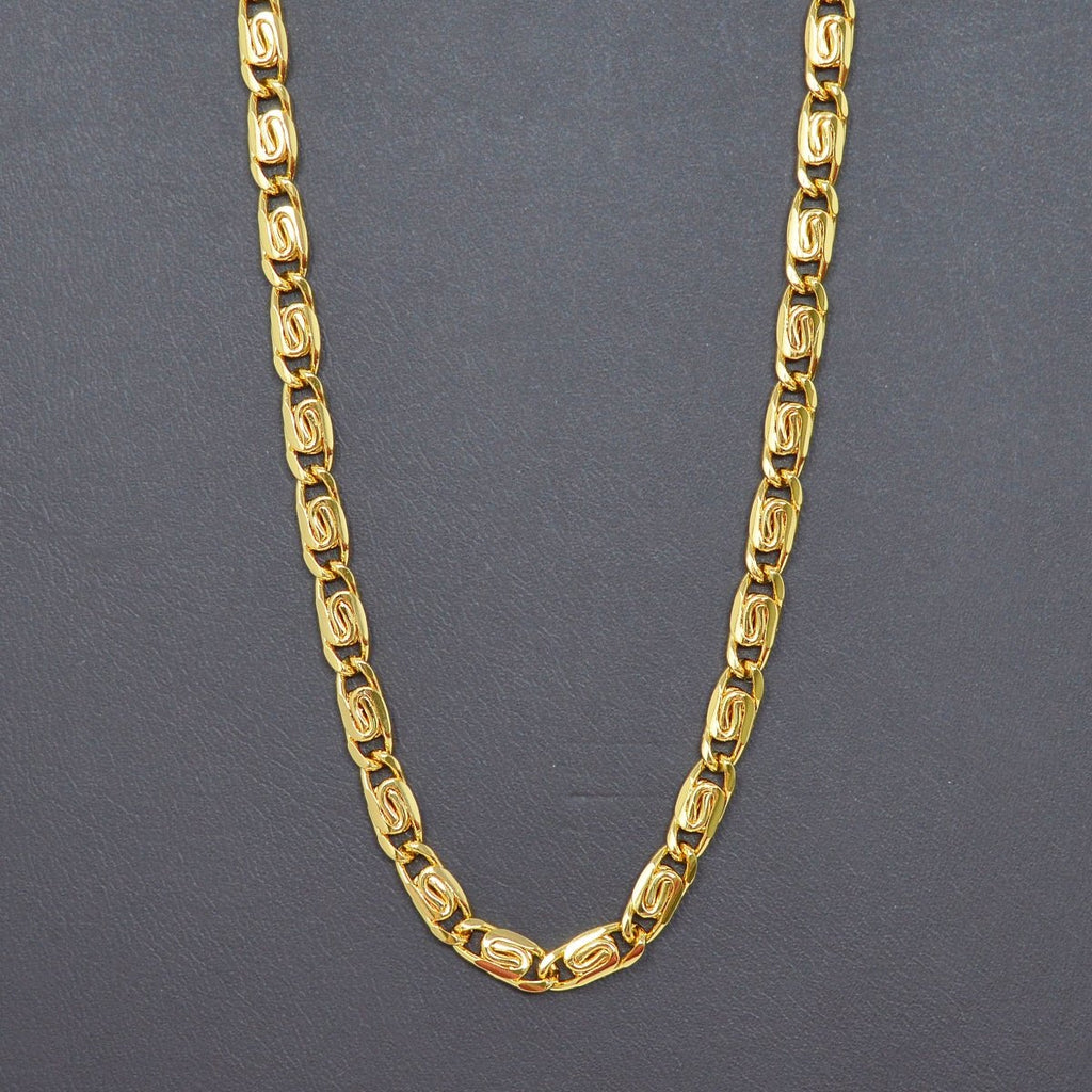24K Gold plated Snail Scroll Chain Finished Necklace - 20 Inches Yellow Gold Snail Chain Bold 4.5mm w/ Lobster Clasps | CN-999 Clearance Pricing - DLUXCA