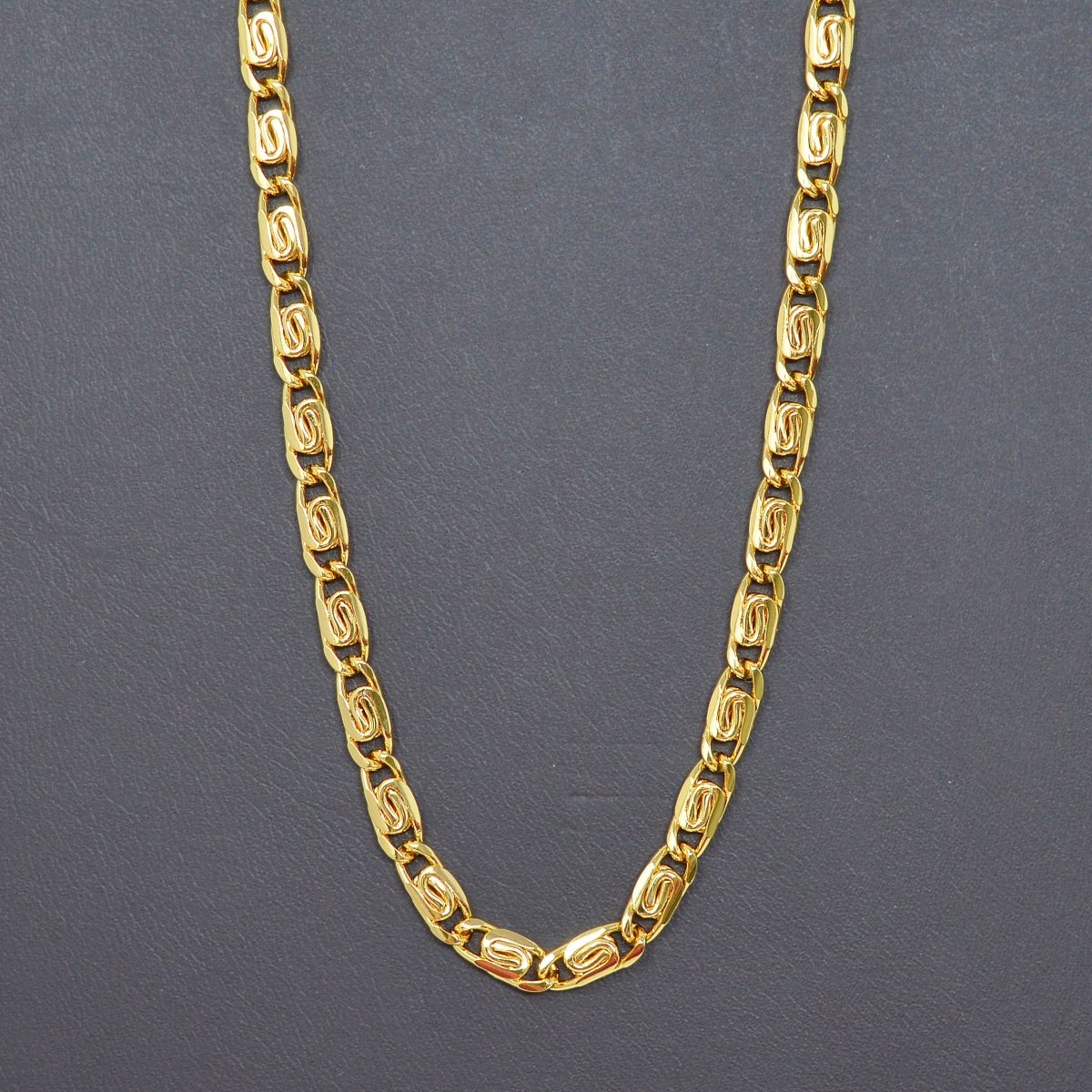 24K Gold plated Snail Scroll Chain Finished Necklace - 20 Inches Yellow Gold Snail Chain Bold 4.5mm w/ Lobster Clasps | CN-999 Clearance Pricing - DLUXCA