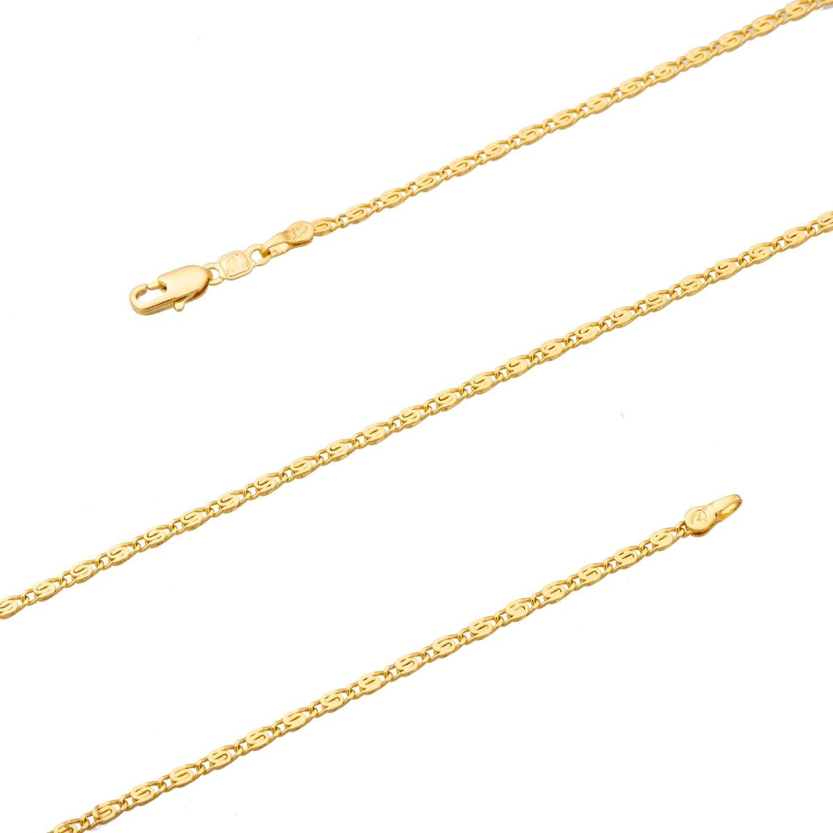 24K Gold plated Snail Scroll Chain Necklace, 23.6 inch Layering "Yellow Gold" Snail Chain, Dainty 2.5mm Snail Necklace w/ Lobster Clasps | CN-189 Clearance Pricing - DLUXCA