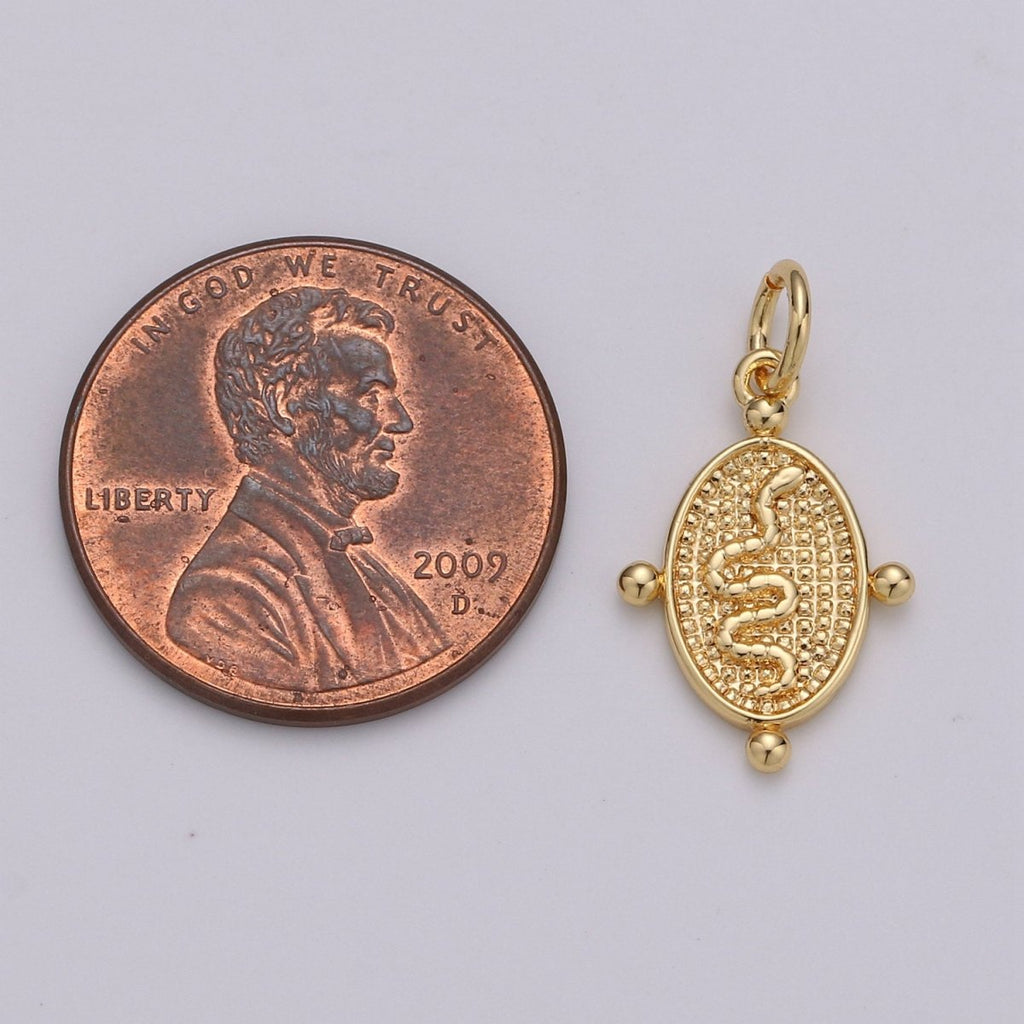 24k Gold plated Snake Pendant Charm, Dainty Oval Pendant Charm, Gold plated Pendant Silver Serepent Charm For DIY Jewelry D-435 D-436 - DLUXCA
