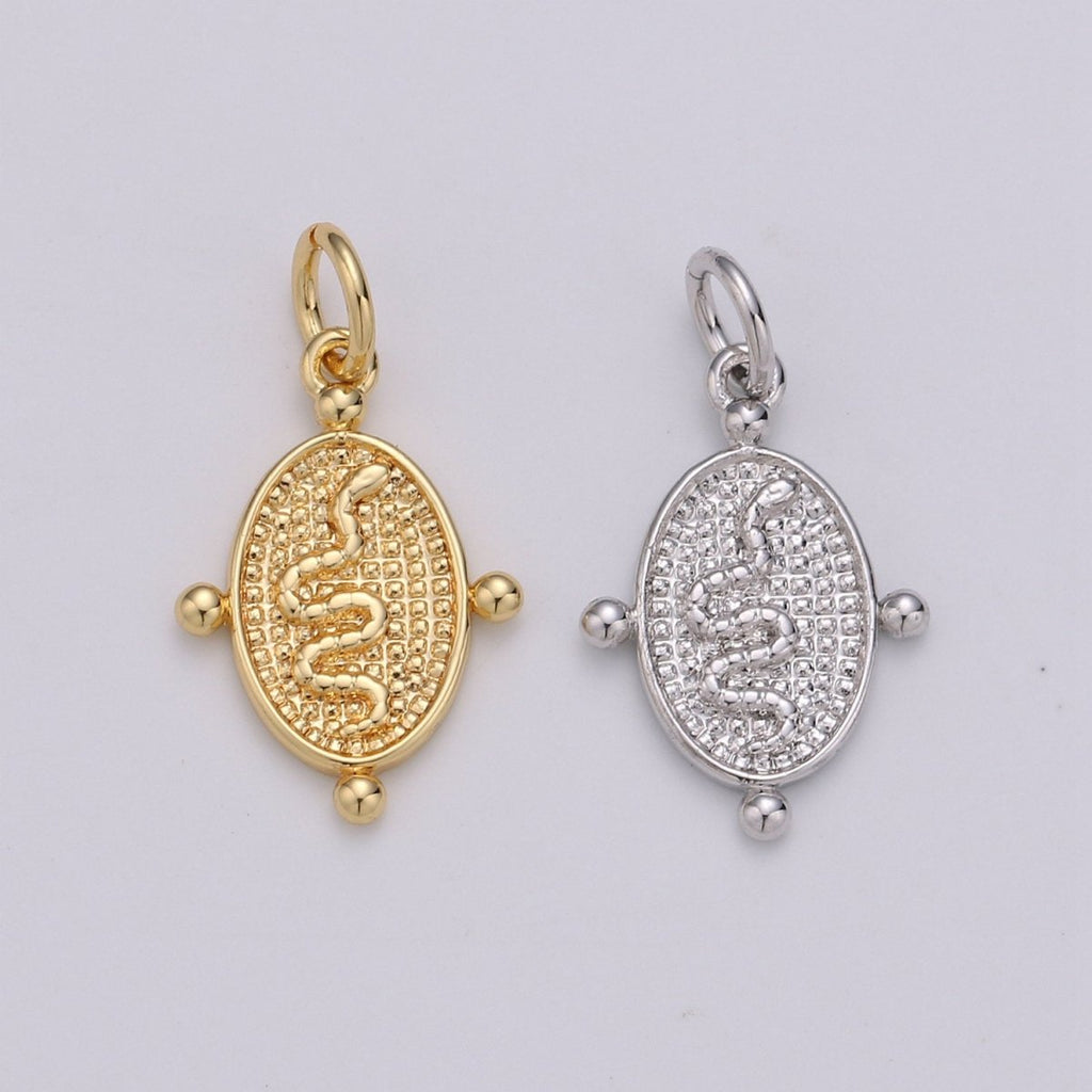 24k Gold plated Snake Pendant Charm, Dainty Oval Pendant Charm, Gold plated Pendant Silver Serepent Charm For DIY Jewelry D-435 D-436 - DLUXCA