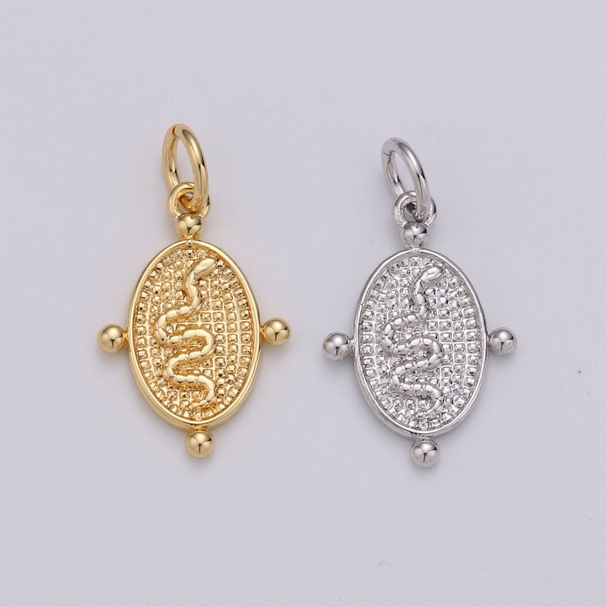 24k Gold plated Snake Pendant Charm, Dainty Oval Pendant Charm, Gold plated Pendant Silver Serepent Charm For DIY Jewelry D-435 D-436 - DLUXCA