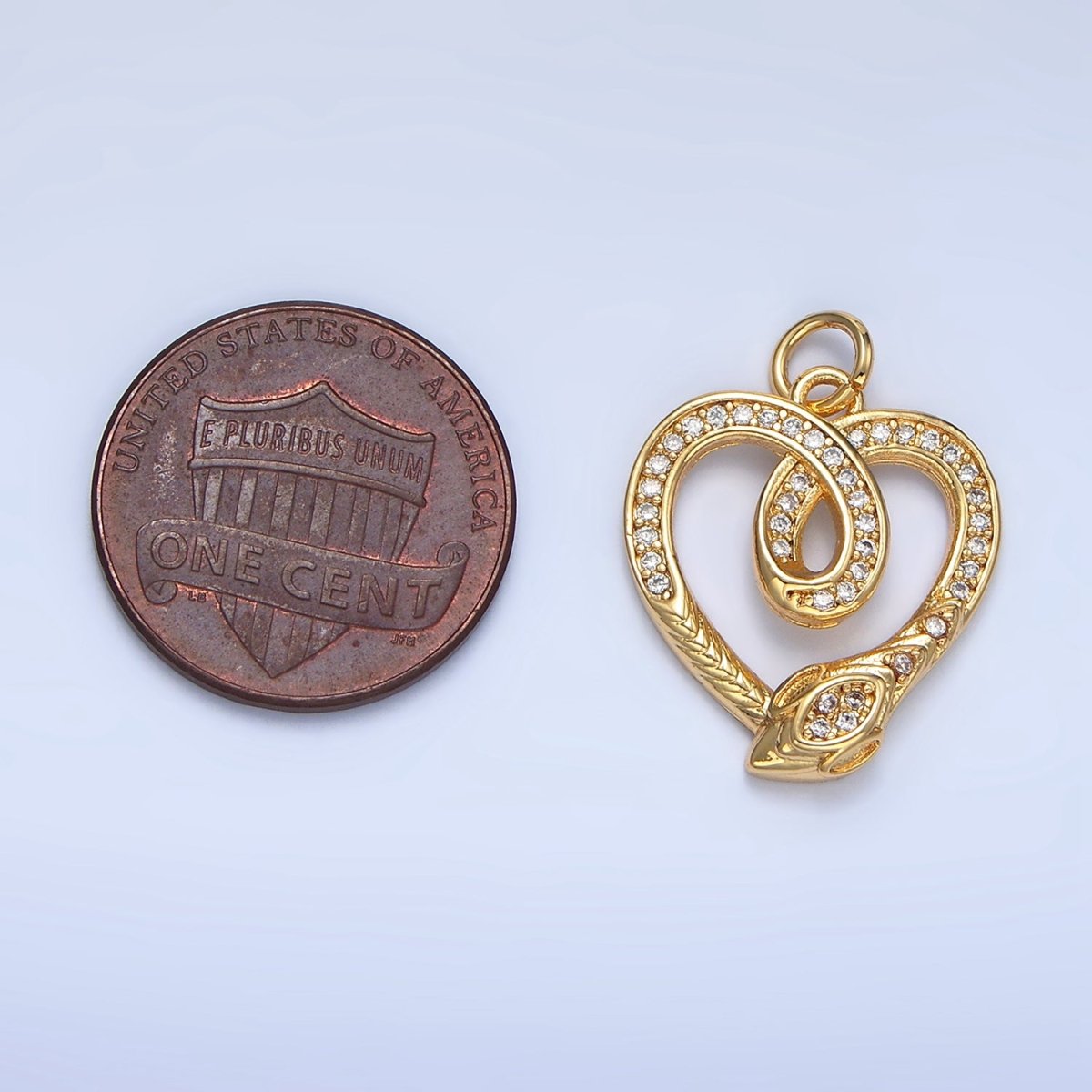 24K Gold plated Snake Serpent Heart Open Micro Paved CZ Charm | AC178 - DLUXCA