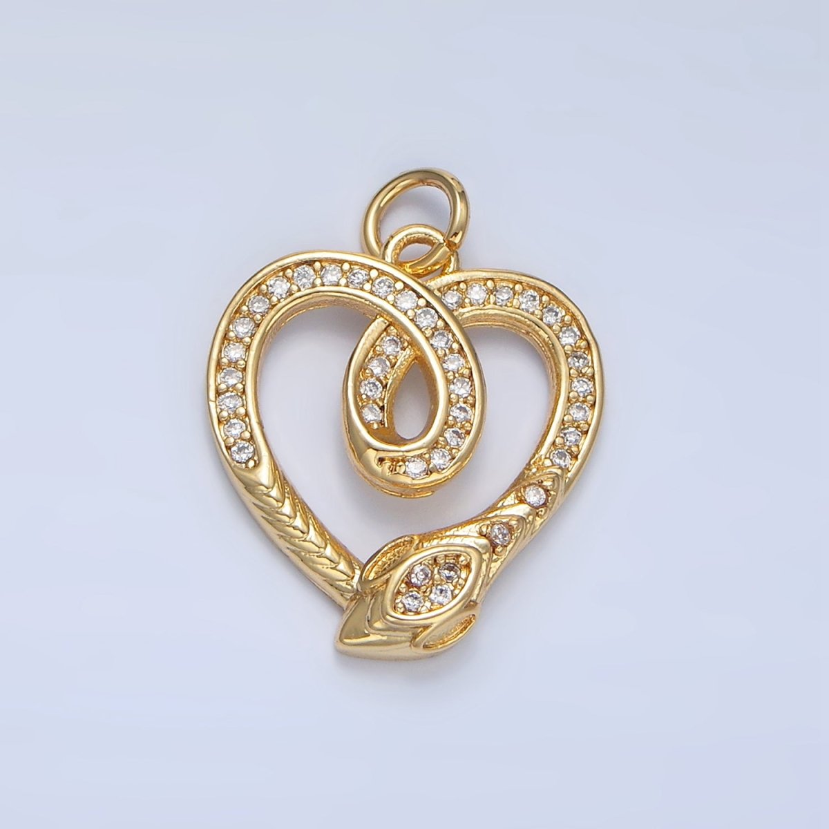 24K Gold plated Snake Serpent Heart Open Micro Paved CZ Charm | AC178 - DLUXCA
