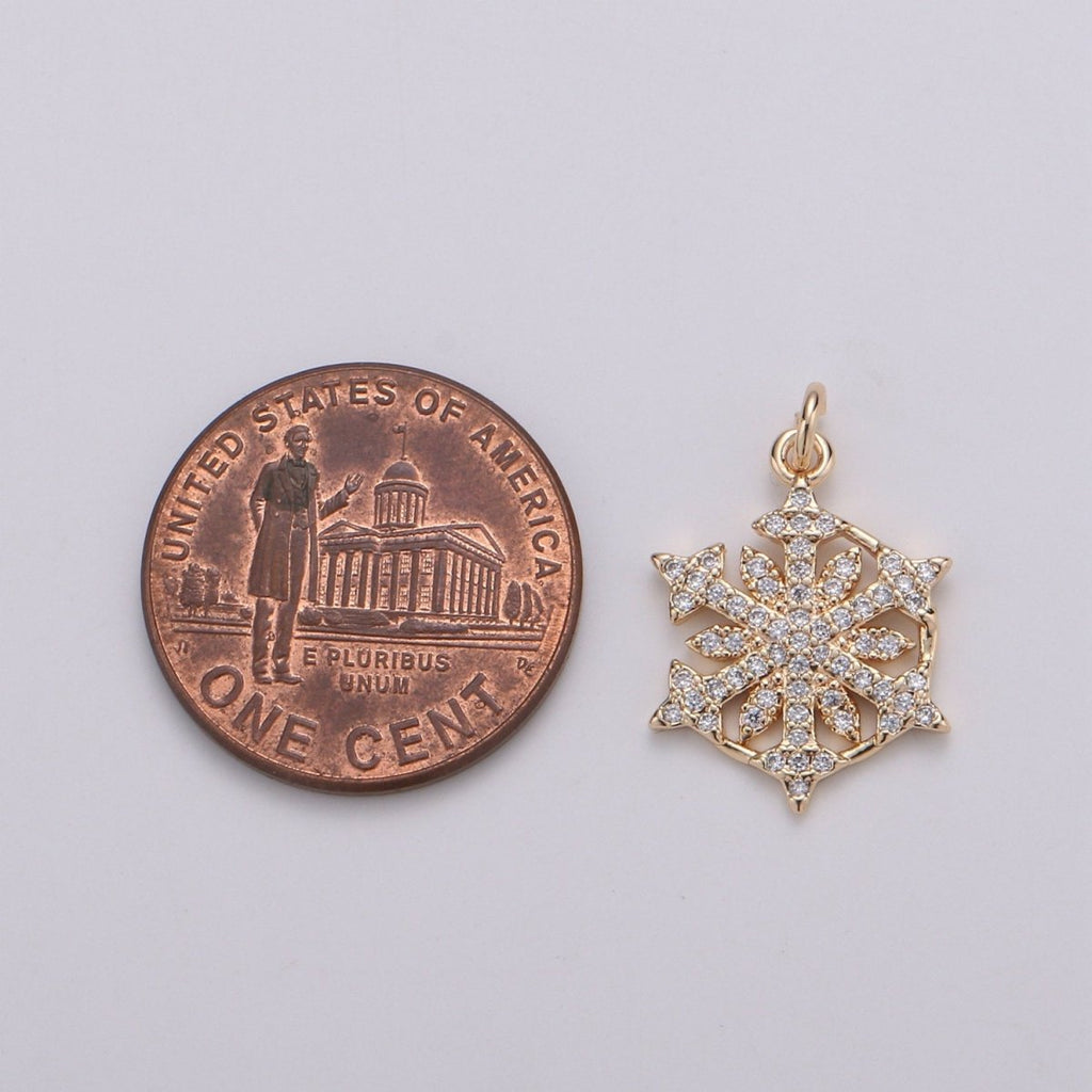 24K Gold plated Snow Flake Charm Micro Pave Snow Charm, Northstar Cubic Charms, CZ Gold ClearCharm, Dainty Minimalist Jewelry Supply D-741 - DLUXCA