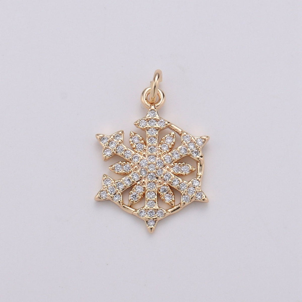 24K Gold plated Snow Flake Charm Micro Pave Snow Charm, Northstar Cubic Charms, CZ Gold ClearCharm, Dainty Minimalist Jewelry Supply D-741 - DLUXCA