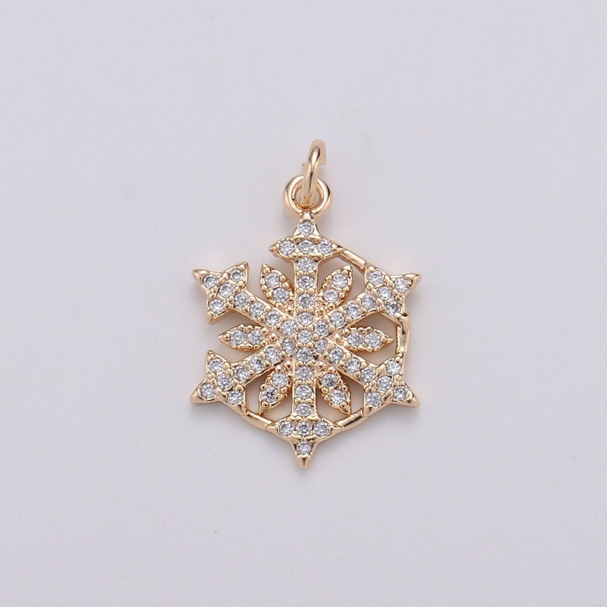 24K Gold plated Snow Flake Charm Micro Pave Snow Charm, Northstar Cubic Charms, CZ Gold ClearCharm, Dainty Minimalist Jewelry Supply D-741 - DLUXCA