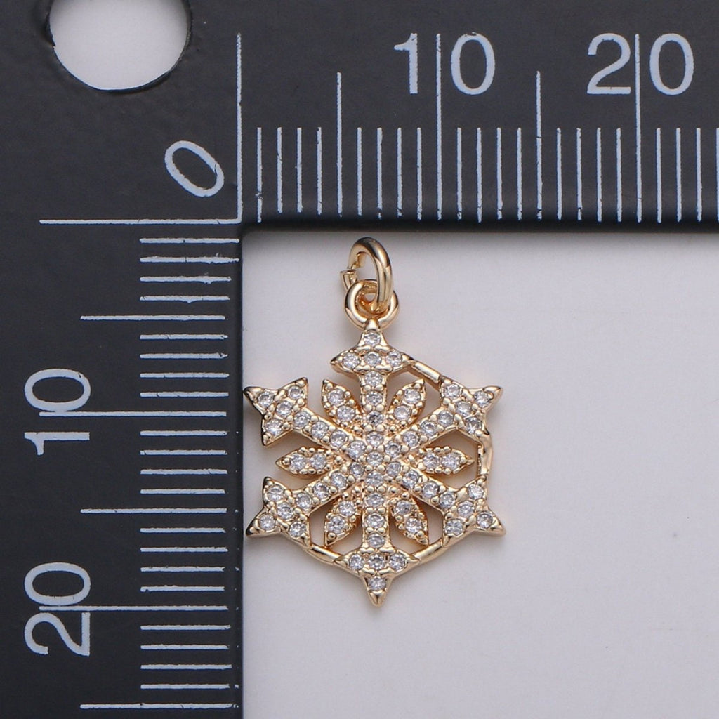 24K Gold plated Snow Flake Charm Micro Pave Snow Charm, Northstar Cubic Charms, CZ Gold ClearCharm, Dainty Minimalist Jewelry Supply D-741 - DLUXCA