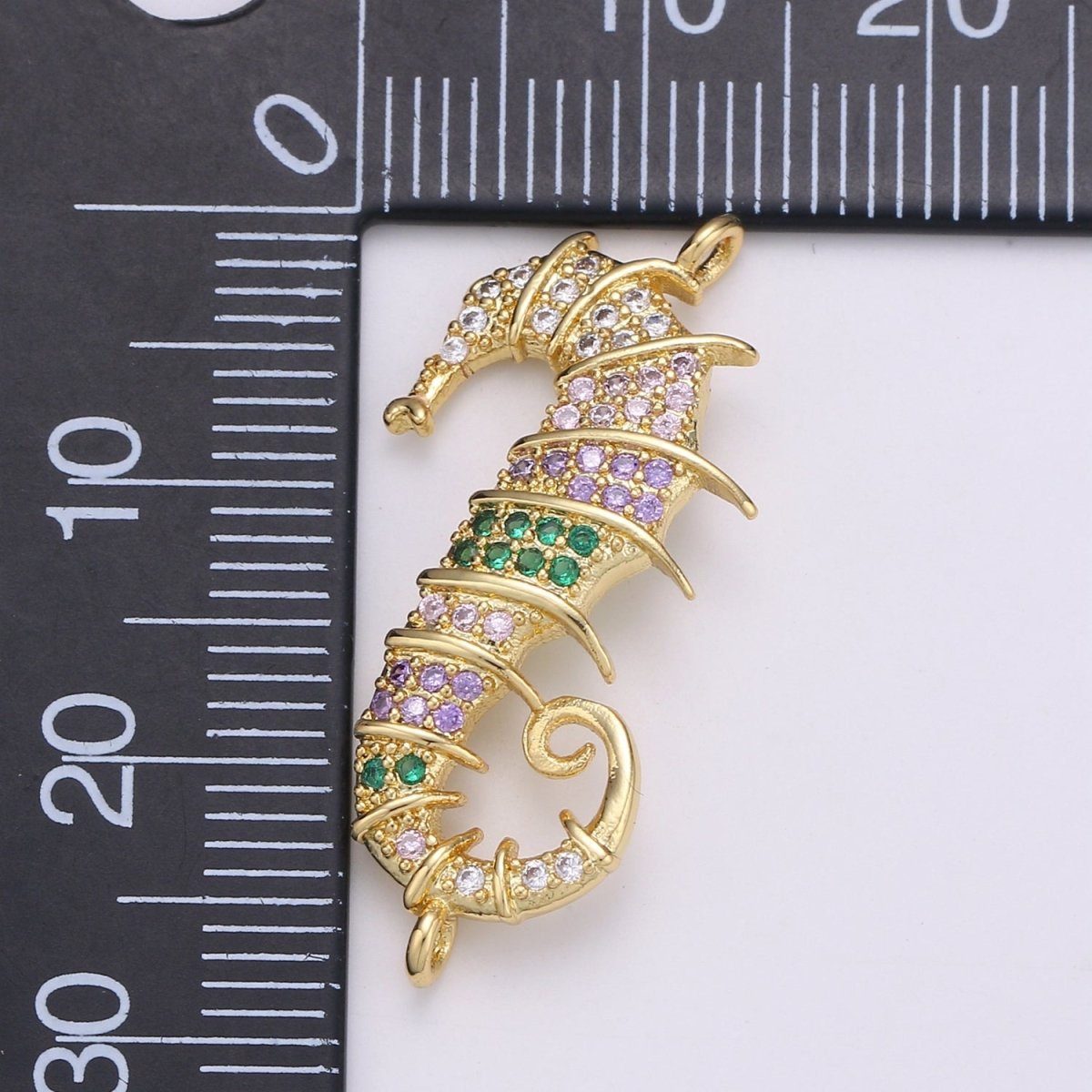 24K Gold plated Soft Pink and Green Sea Horse Connector F-543 - DLUXCA