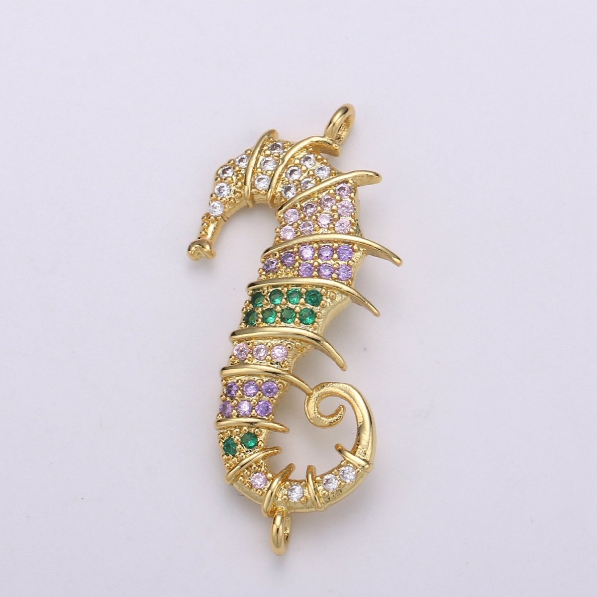 24K Gold plated Soft Pink and Green Sea Horse Connector F-543 - DLUXCA