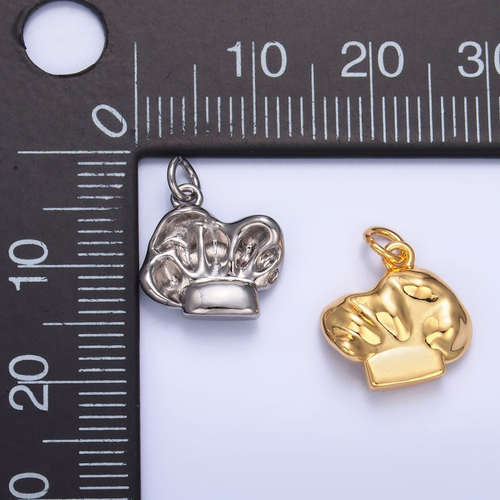 24K Gold plated Sous Chef Hat 3D Multidimensional Charm in Gold & Silver | W240