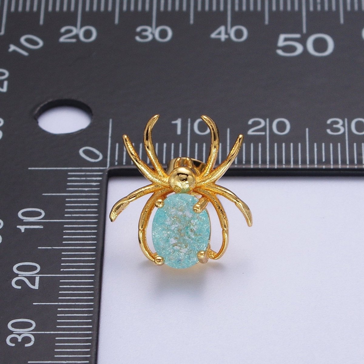 24K Gold plated Spider Earring Blue Cubic Zirconia Gold Spider Stud Earrings for Halloween | AE-1015 - DLUXCA
