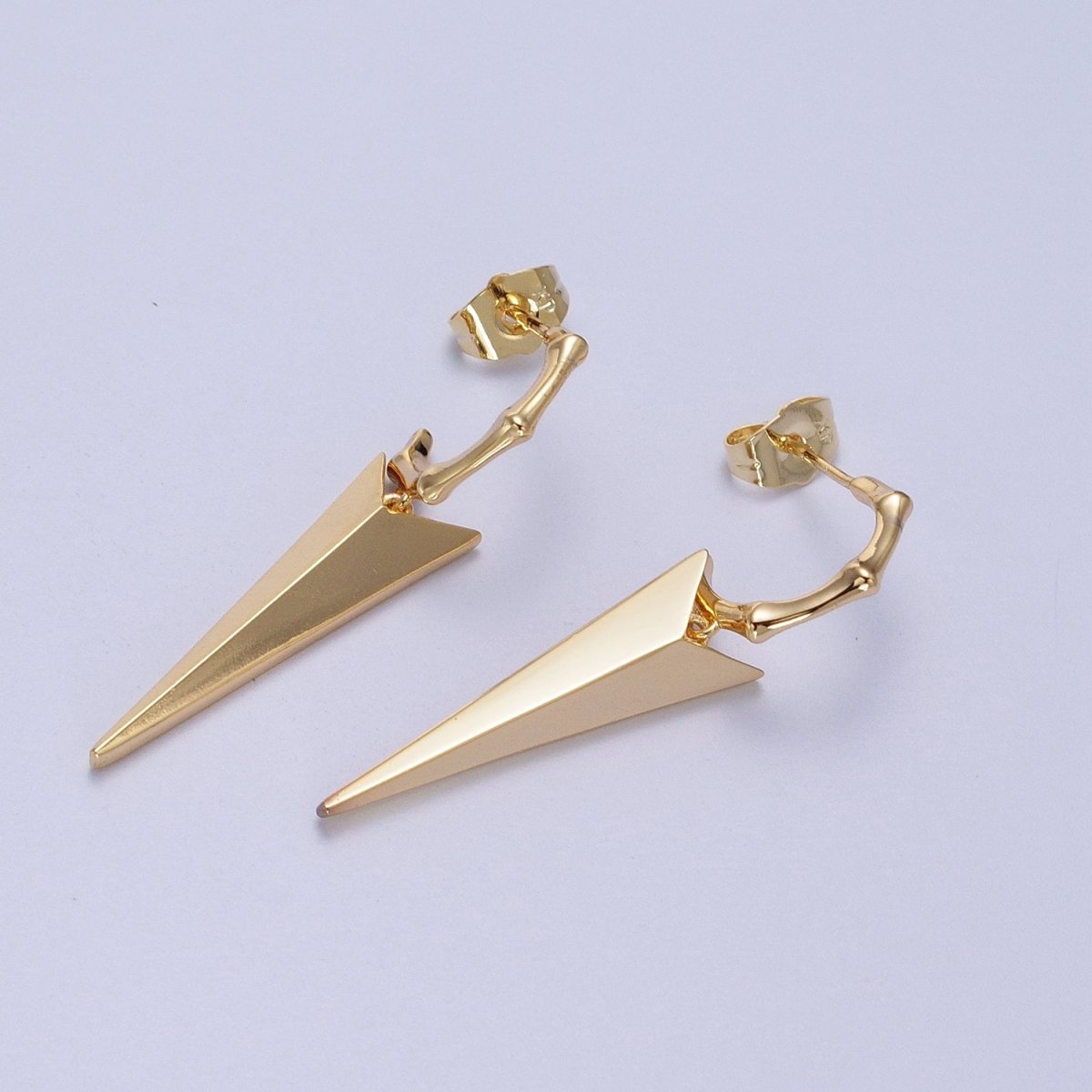 24K Gold plated Spiked Drop Bamboo C Shaped Hoop Geometric Stud Earrings | V-005 - DLUXCA