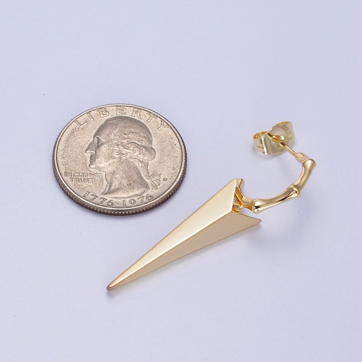 24K Gold plated Spiked Drop Bamboo C Shaped Hoop Geometric Stud Earrings | V-005 - DLUXCA