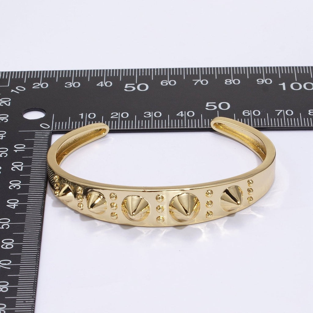 24K Gold plated Spiked Triple Dotted Lined Bangle Cuff Bracelet | WA-361 Clearance Pricing - DLUXCA