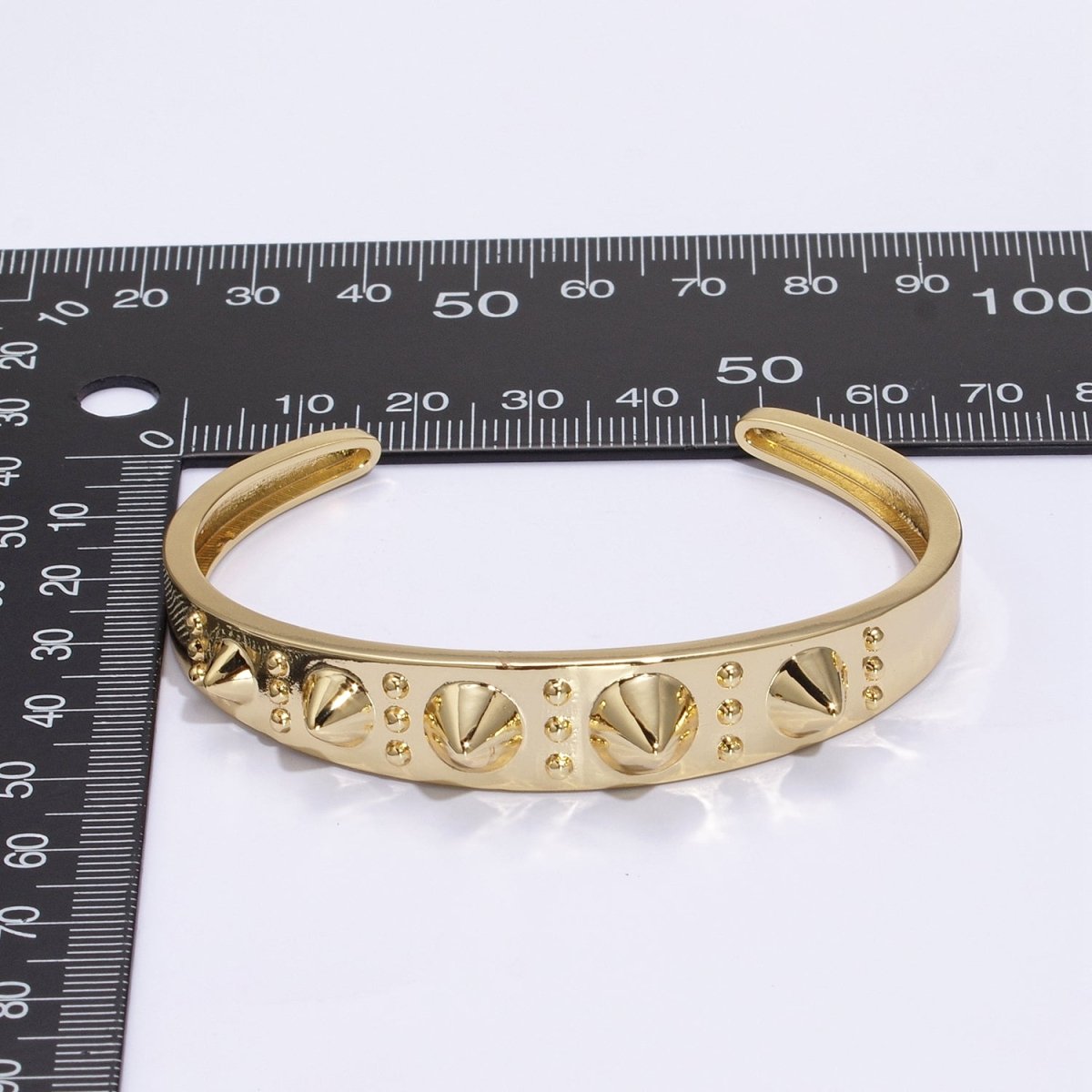 24K Gold plated Spiked Triple Dotted Lined Bangle Cuff Bracelet | WA-361 Clearance Pricing - DLUXCA