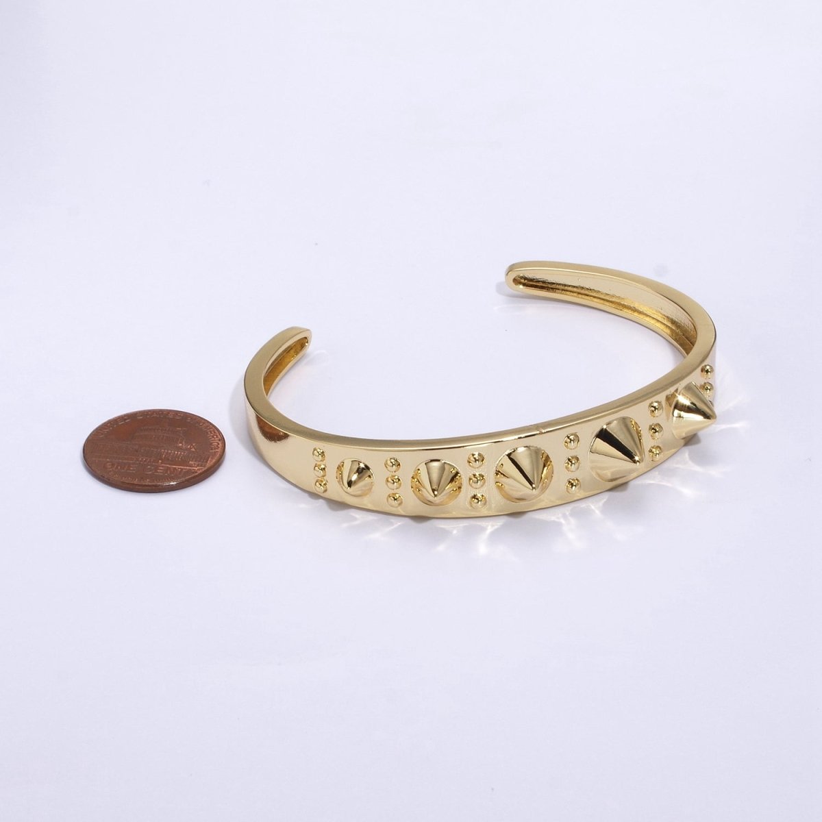 24K Gold plated Spiked Triple Dotted Lined Bangle Cuff Bracelet | WA-361 Clearance Pricing - DLUXCA