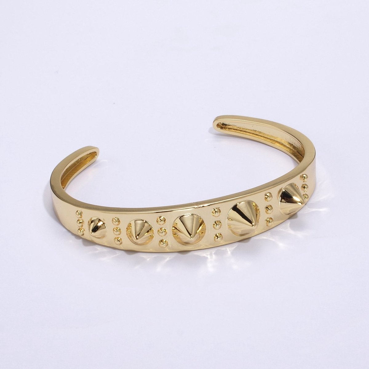 24K Gold plated Spiked Triple Dotted Lined Bangle Cuff Bracelet | WA-361 Clearance Pricing - DLUXCA
