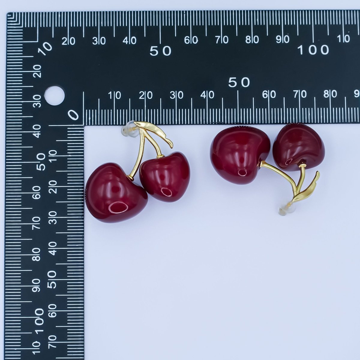24K Gold plated Spring Red Cherry Drop Stud Earrings | AB422 - DLUXCA