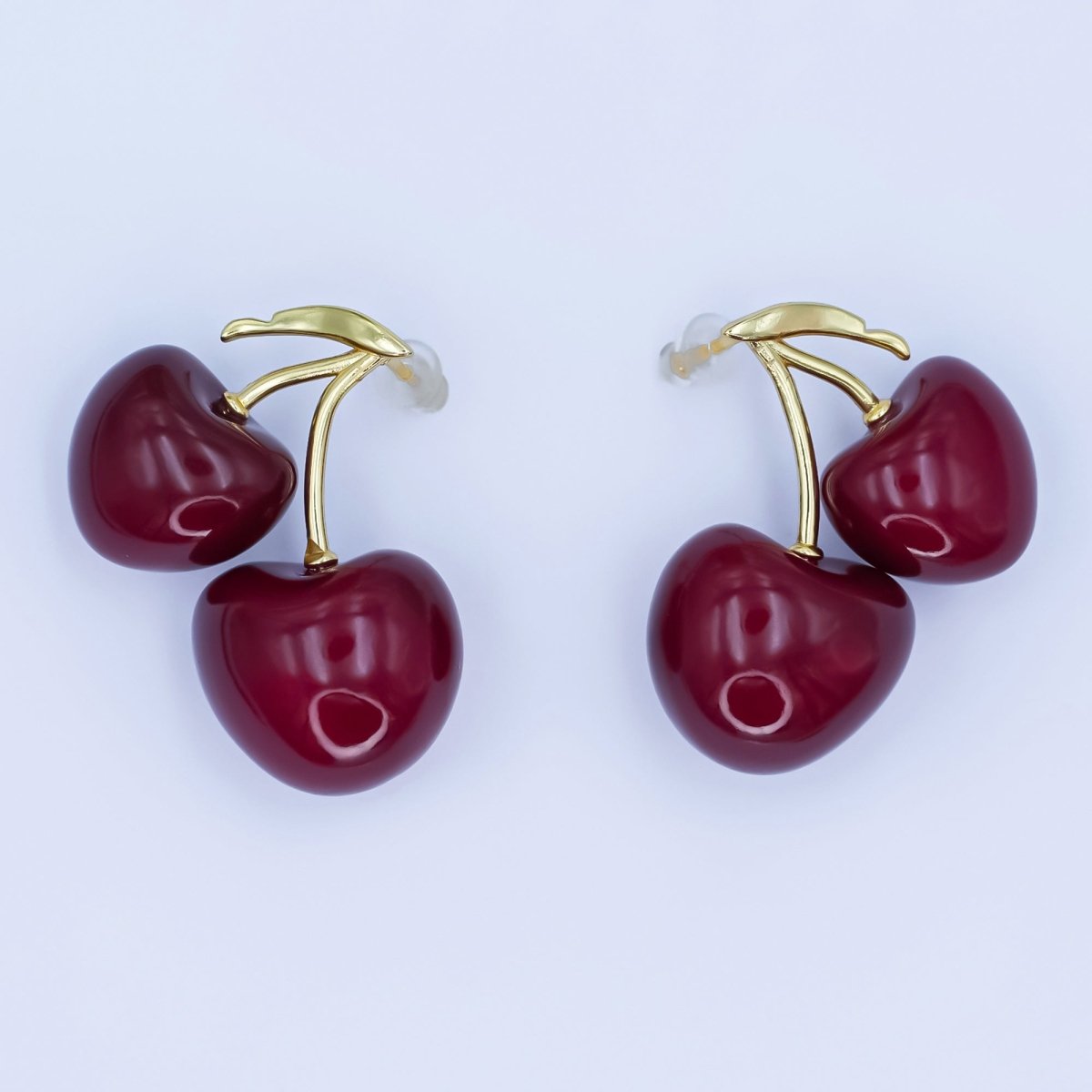 24K Gold plated Spring Red Cherry Drop Stud Earrings | AB422 - DLUXCA