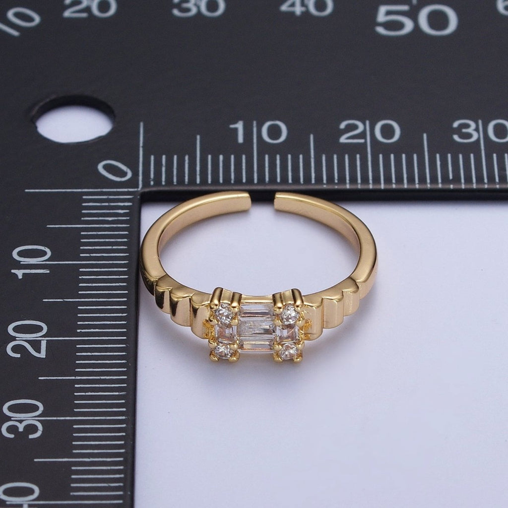 24K Gold plated Square Baguette Cubic Zirconia Bubble Adjustable Gold Ring | X-582 - DLUXCA