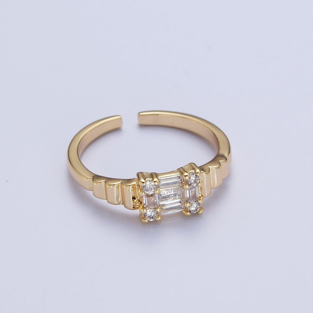24K Gold plated Square Baguette Cubic Zirconia Bubble Adjustable Gold Ring | X-582 - DLUXCA