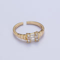24K Gold plated Square Baguette Cubic Zirconia Bubble Adjustable Gold Ring | X-582 - DLUXCA