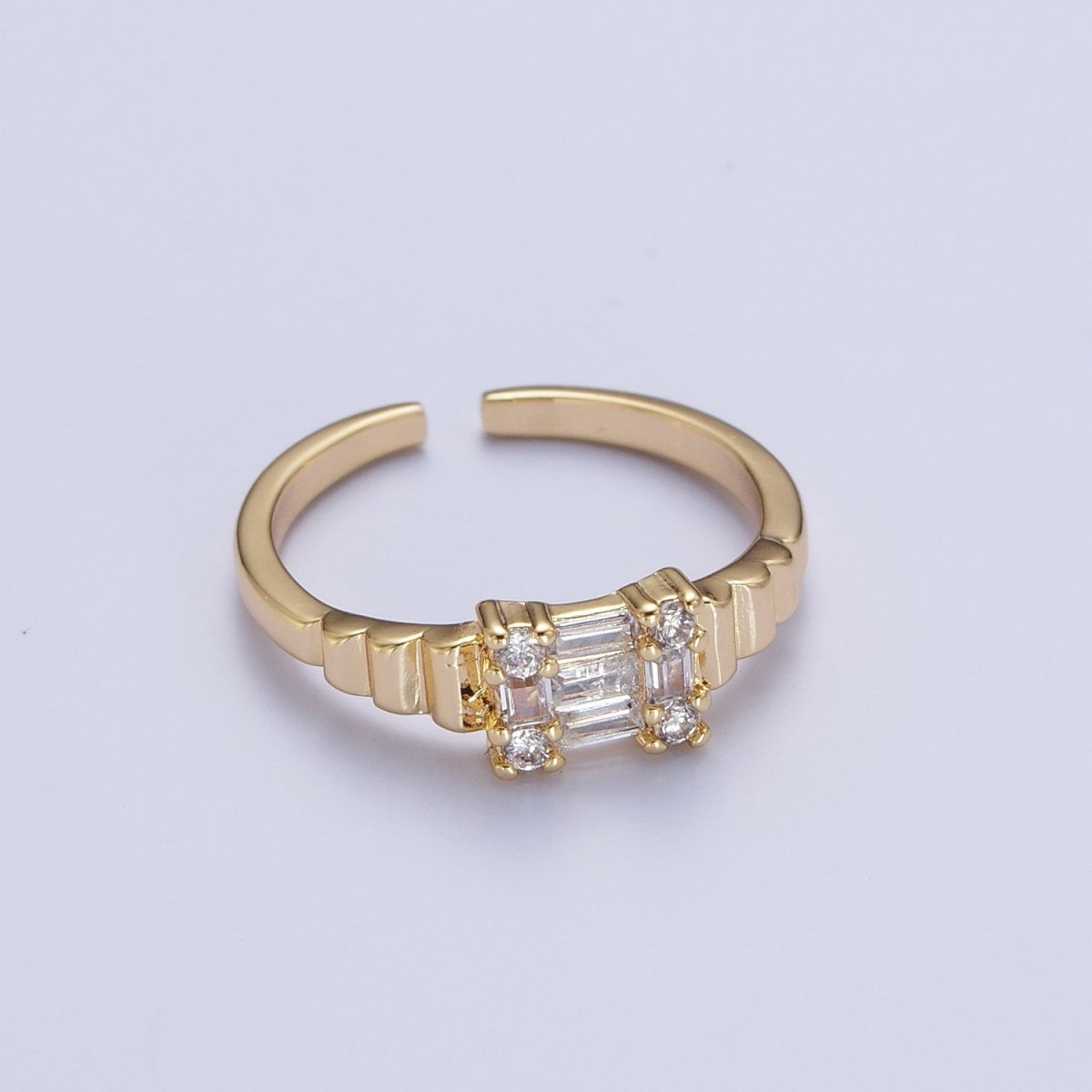 24K Gold plated Square Baguette Cubic Zirconia Bubble Adjustable Gold Ring | X-582 - DLUXCA