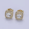 24K Gold plated Square Clear CZ Micro Paved Stud Rhombus Earrings | AB331 - DLUXCA