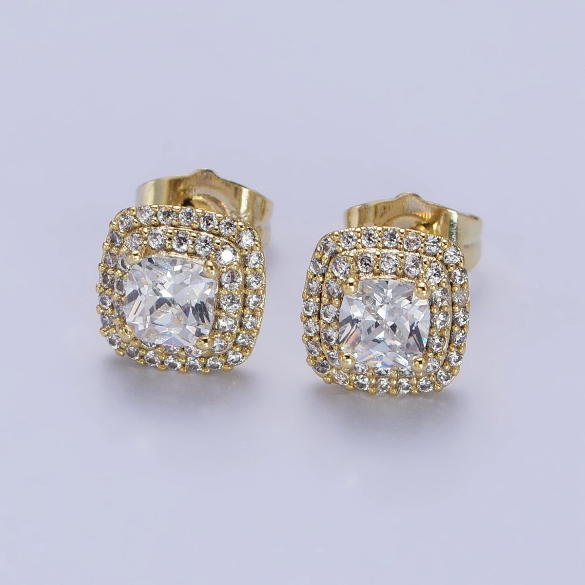 24K Gold plated Square Clear CZ Micro Paved Stud Rhombus Earrings | AB331 - DLUXCA