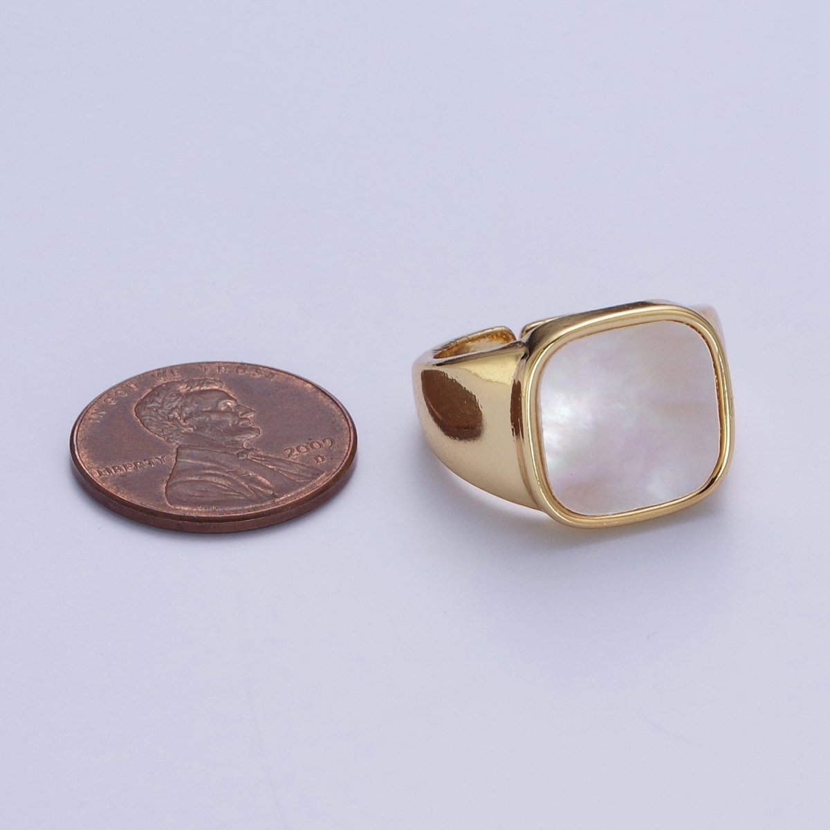24K Gold plated Square Shell Signet Adjustable Gold Ring | X-571 - DLUXCA