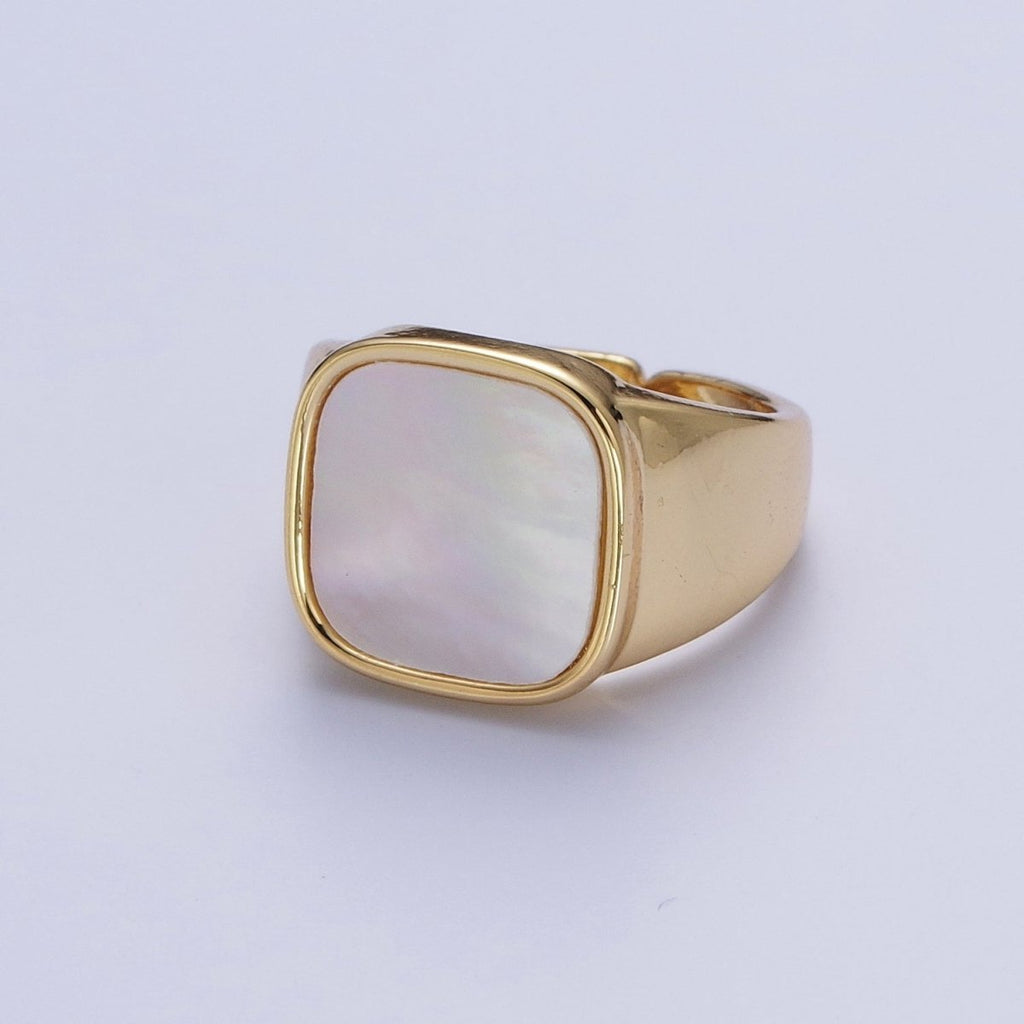24K Gold plated Square Shell Signet Adjustable Gold Ring | X-571 - DLUXCA