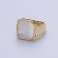 24K Gold plated Square Shell Signet Adjustable Gold Ring | X-571 - DLUXCA