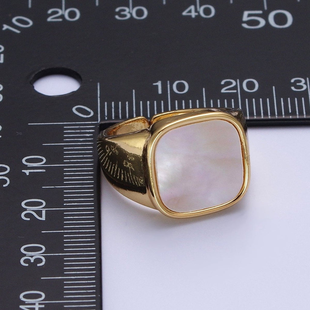 24K Gold plated Square Shell Signet Adjustable Gold Ring | X-571 - DLUXCA