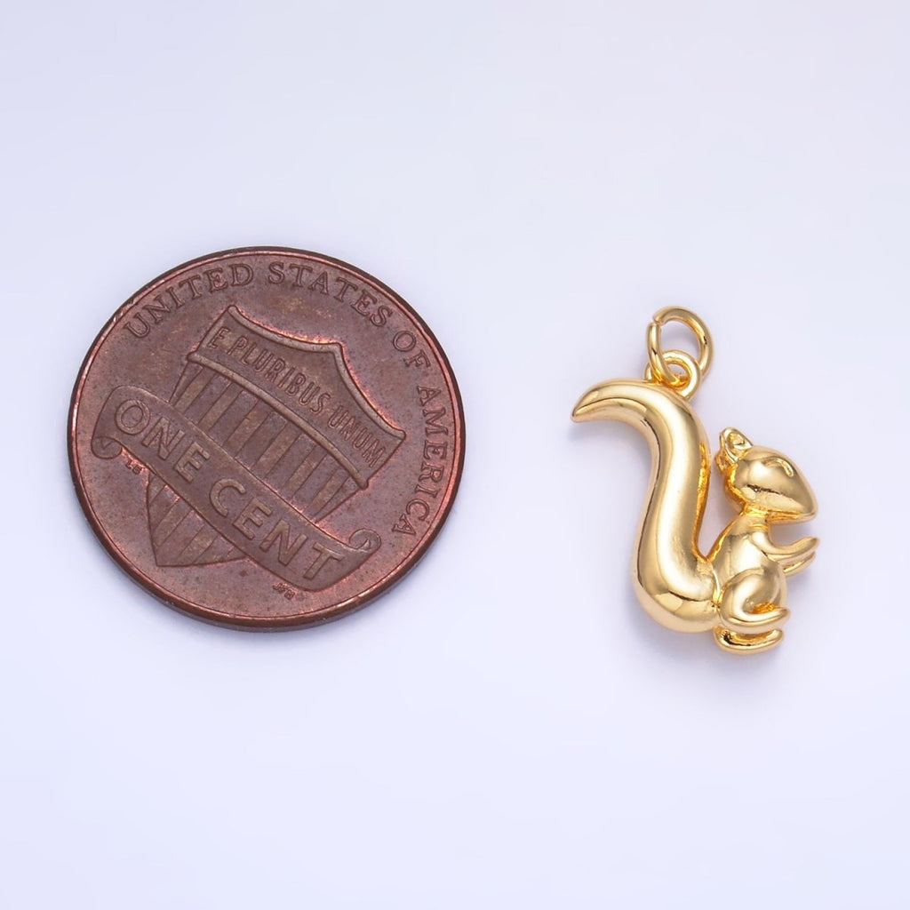 24K Gold plated Squirrel Animal 3D Multidimensional Charm in Gold & Silver | W347 - DLUXCA