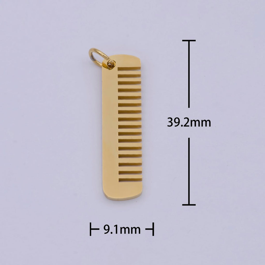 24K Gold plated Stainless Steel Comb Charms, Golden Haircomb Hairstylist Salon Stylist Bracelet Earring Necklace for Jewelry Making E-692 - DLUXCA
